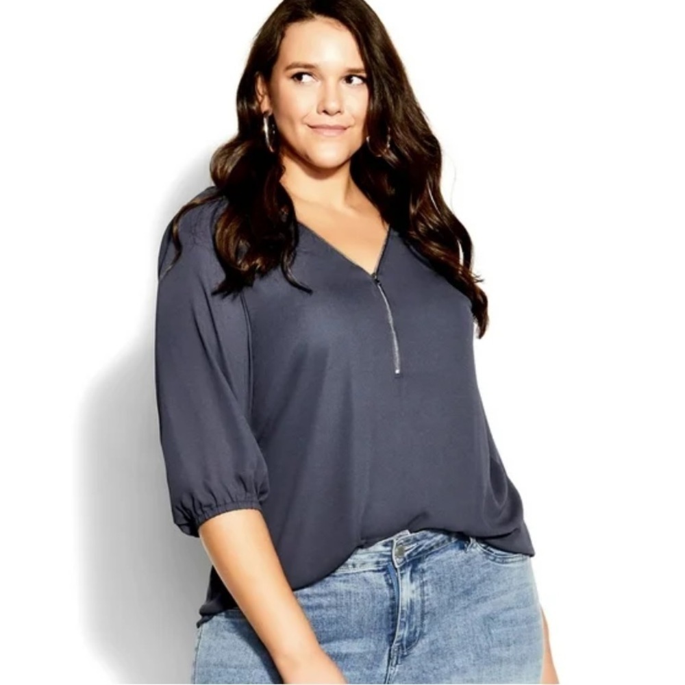 City Chic Fling Gray Relaxed Elbow Sleeve Top